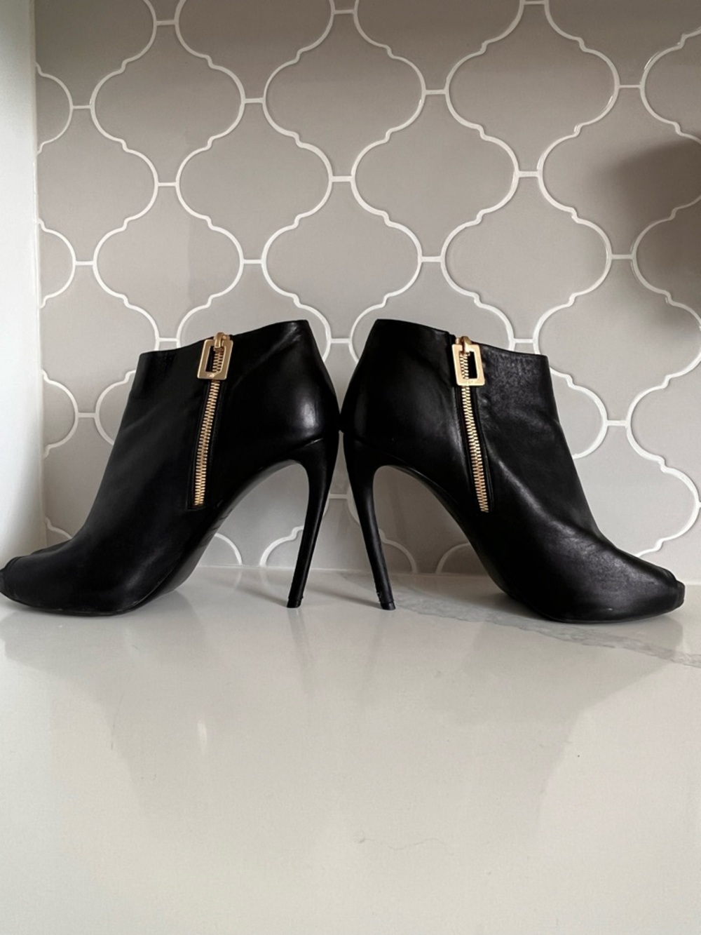 Roger Vivier - Black Leather Peep-Toe Ankle Booties - size 40